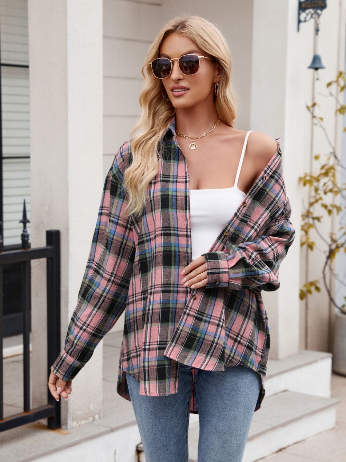 Mandy Pocketed Plaid Collared Neck Long Sleeve Shirt Available In Multiple Color Options