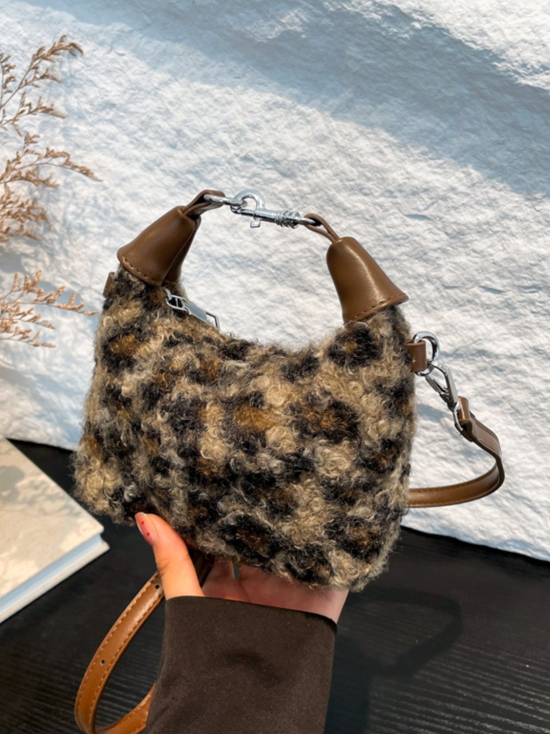 Fuzzy Polyester Mini Handbag with Zipper ( Multiple options available)