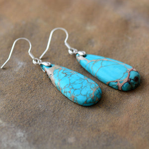 Natural Stone Copper Teardrop Earrings🔵🟢