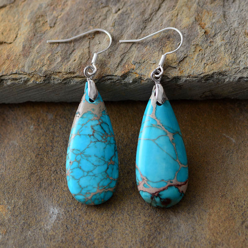 Natural Stone Copper Teardrop Earrings🔵🟢