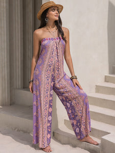 Tied Printed Tube Wide Leg Jumpsuit [ click for additional color options]