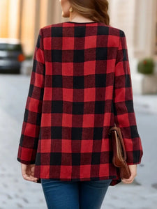 Plaid Open Front Long Sleeve Jacket Available In Multiple Color Options🔴⚪️🟤