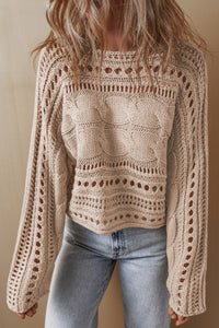 Cable-Knit Openwork Long Sleeve Sweater ( Available in Multiple Color Options)