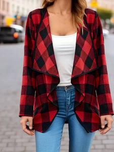 Plaid Open Front Long Sleeve Jacket Available In Multiple Color Options🔴⚪️🟤