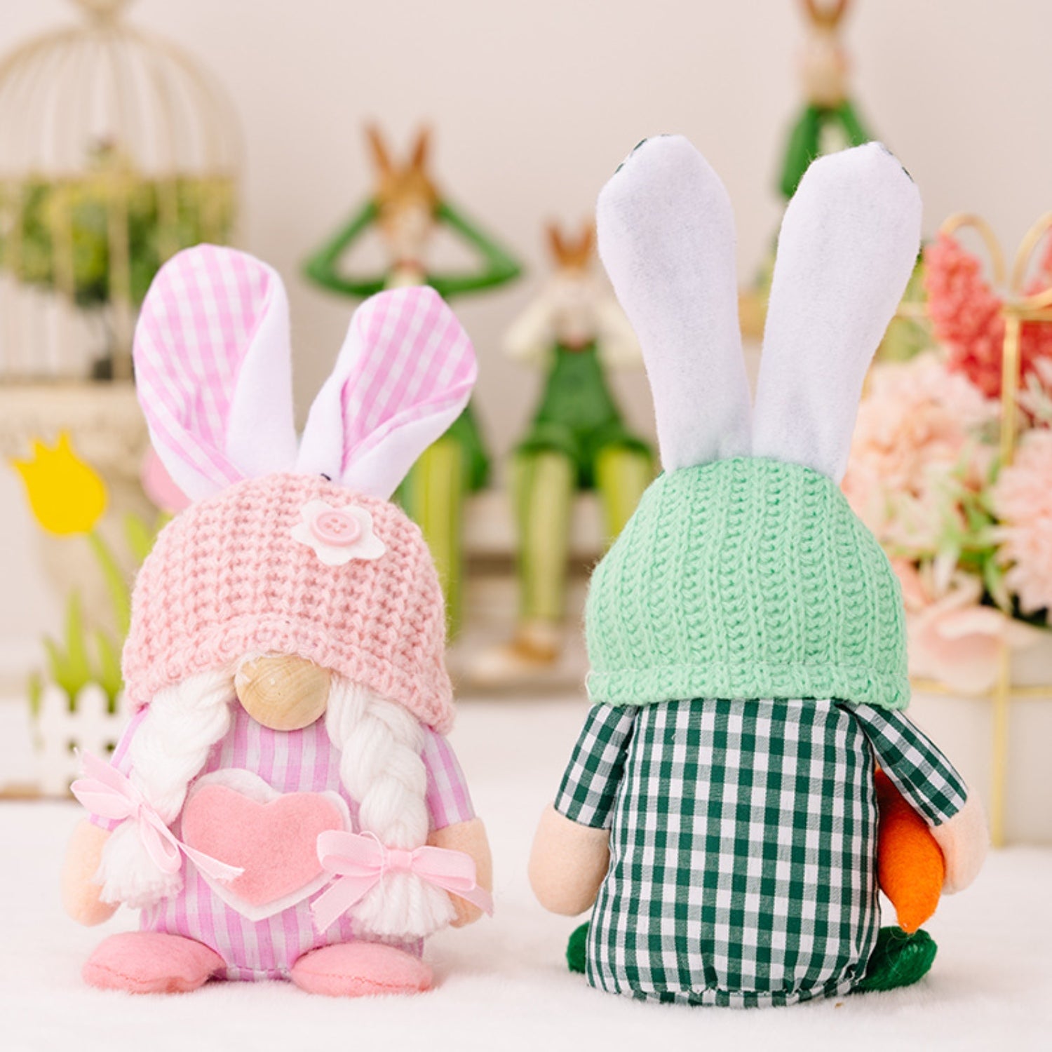 Easter Plaid Knitted Hat Faceless Doll with Rabbit Ears