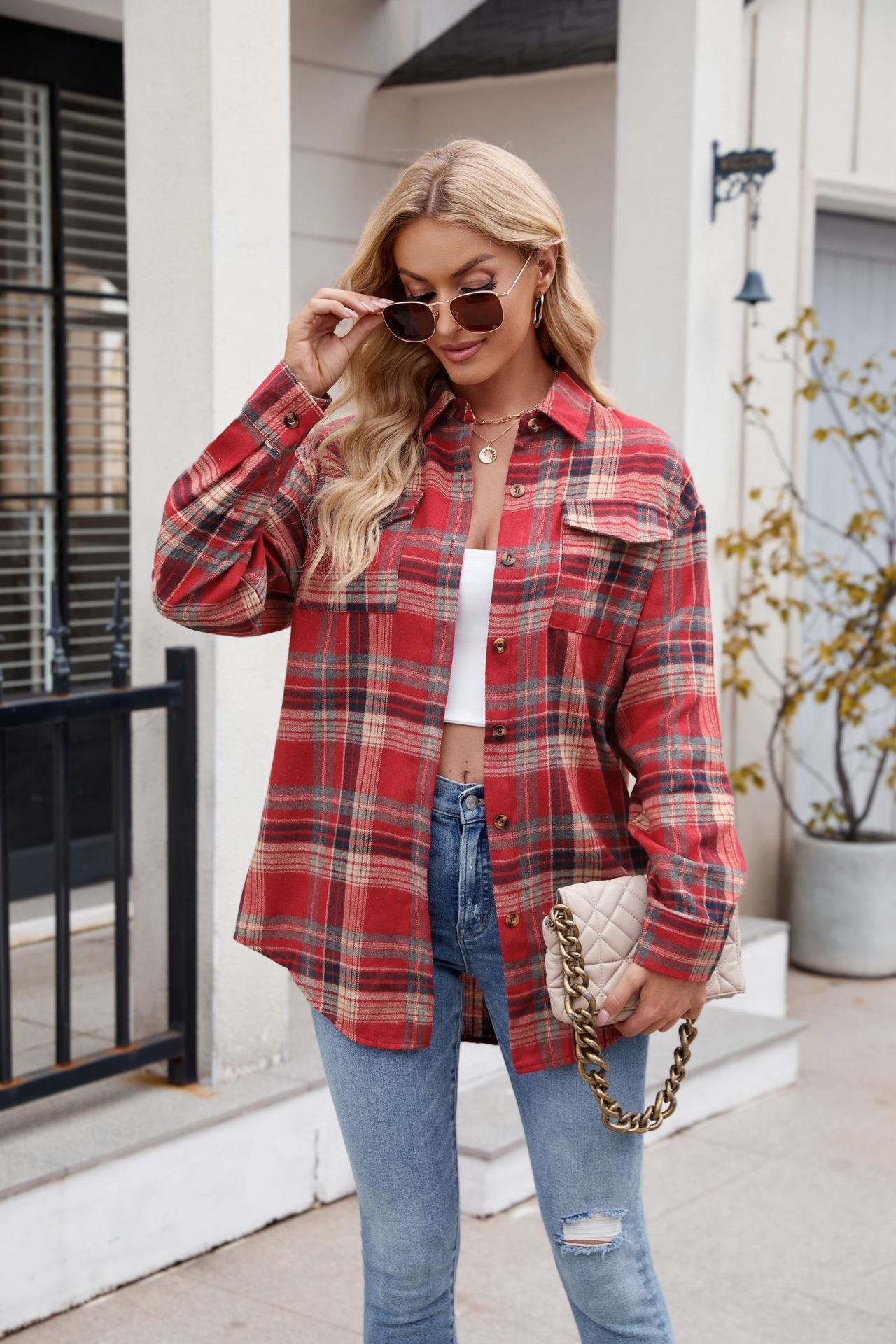 Mandy Plaid Button Up Long Sleeve Shirt Available in Multiple Color Options