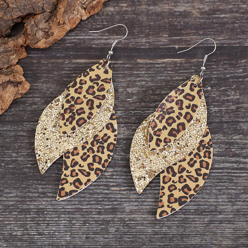 PU Leather Leopard Leaf Earrings🟡⚪️