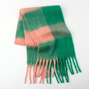 Fringe Contrast Plaid Polyester Scarf🟤🔴⚫️🟢