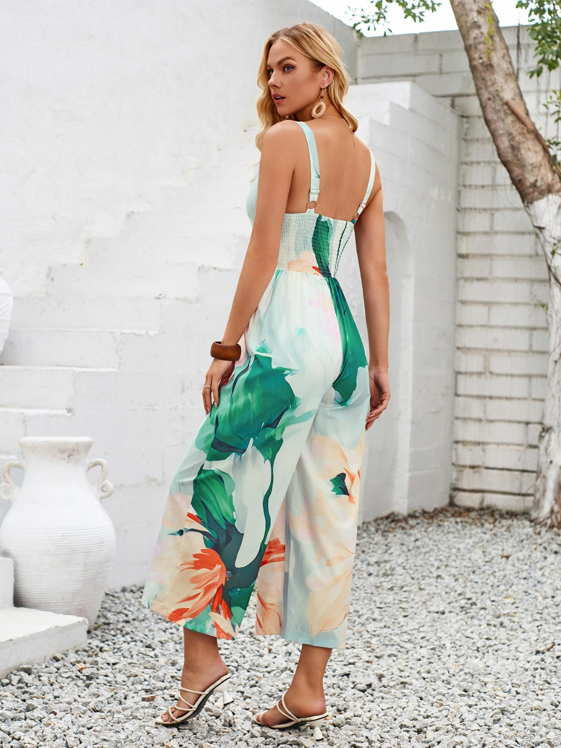 Cutout Printed Wide Strap Jumpsuit [ click for additional color options]