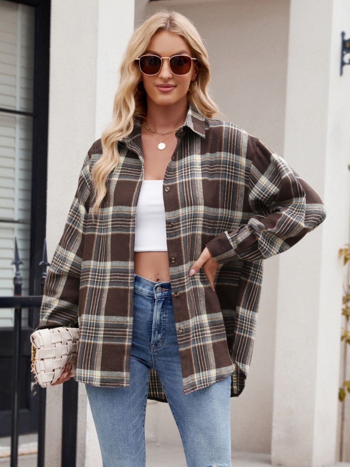 Mandy Pocketed Plaid Collared Neck Long Sleeve Shirt Available In Multiple Color Options