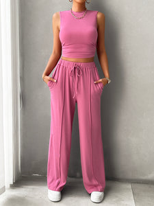 Mock Neck Sleeveless Top and Drawstring Pants Set [ click for additional color options]