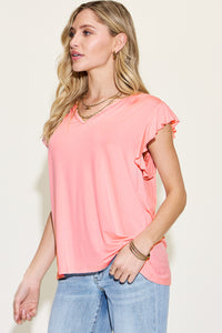 Basic Bae Full Size Bamboo Notched Ruffled Short Sleeve T-Shirt [click for more options]