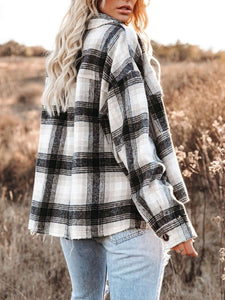 Pocketed Plaid Button Down Long Sleeve Shacket Available In 2 Color Options