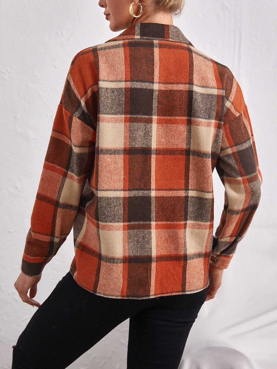 Plaid Collared Neck Button Down Jacket Available In Multiple Color Options