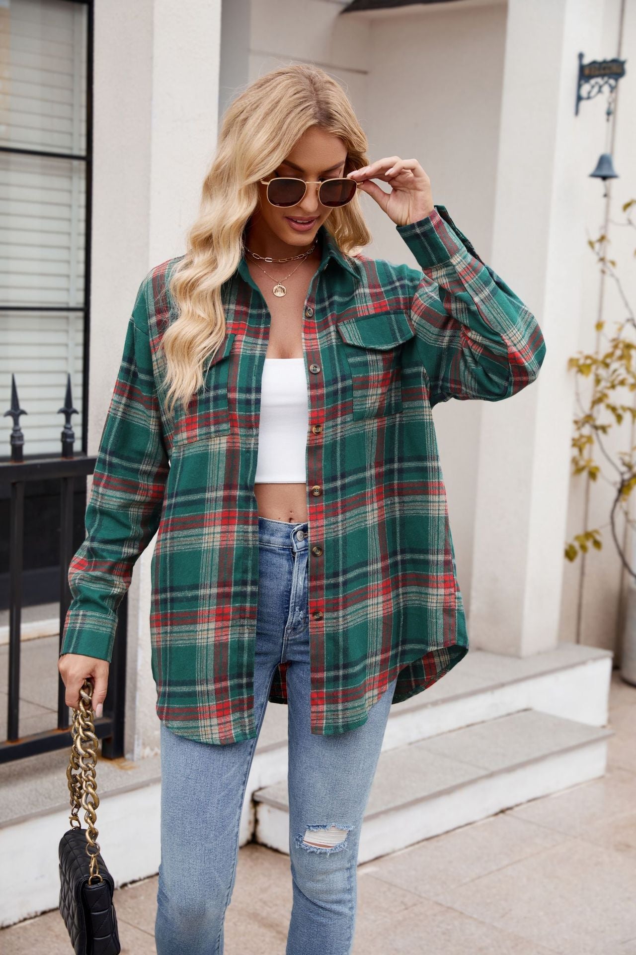 Mandy Plaid Button Up Long Sleeve Shirt Available in Multiple Color Options