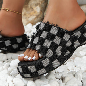 Plaid PU Leather Platform Sandals available in 2 options