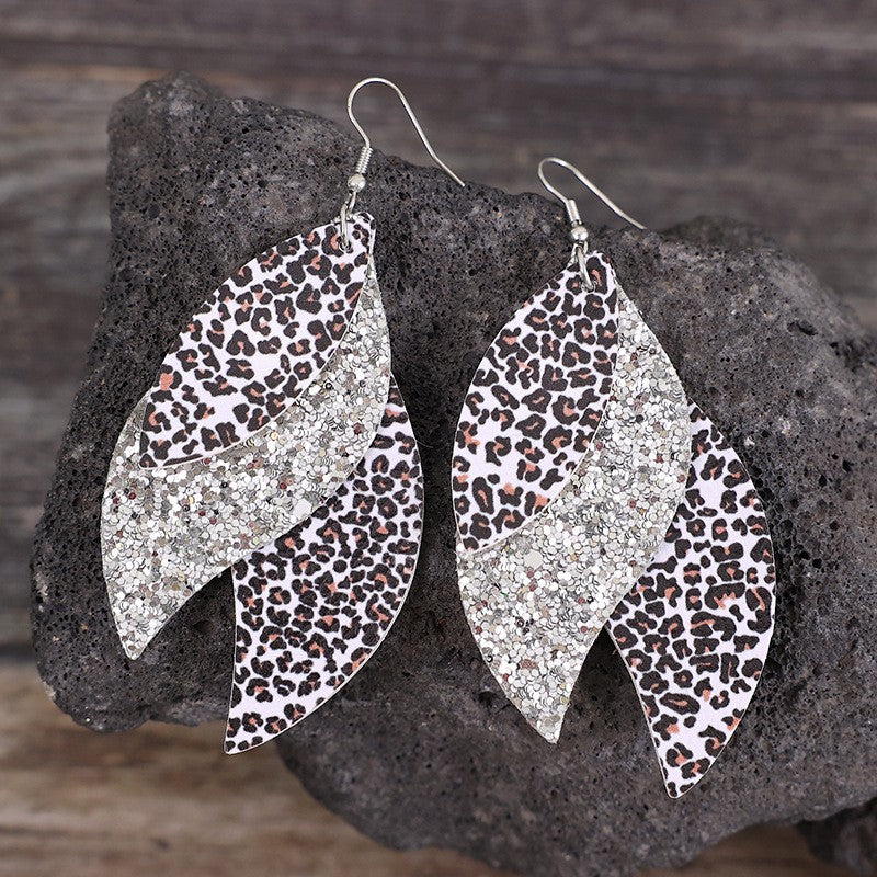 PU Leather Leopard Leaf Earrings🟡⚪️