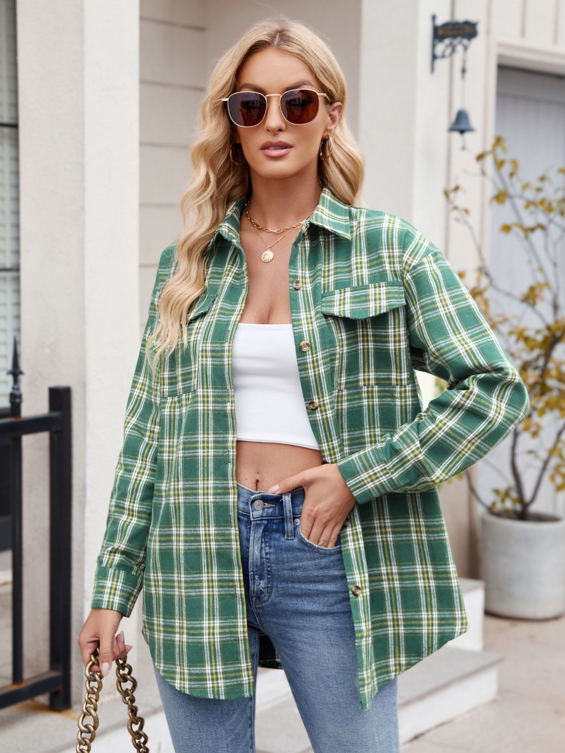 Mandy Plaid Button Up Long Sleeve Shirt Available in Multiple Color Options