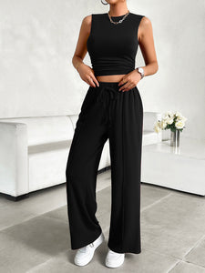 Mock Neck Sleeveless Top and Drawstring Pants Set [ click for additional color options]