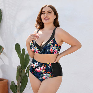 Plus Size Floral High Waist Two-Piece Swim Set { Click for more}