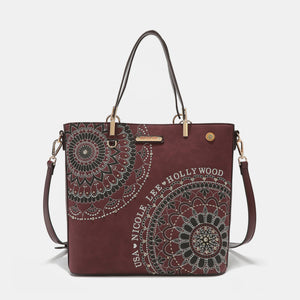 Nicole Lee USA Metallic Stitching Embroidery Inlaid Rhinestone Tote Bag [ click for additional color options]