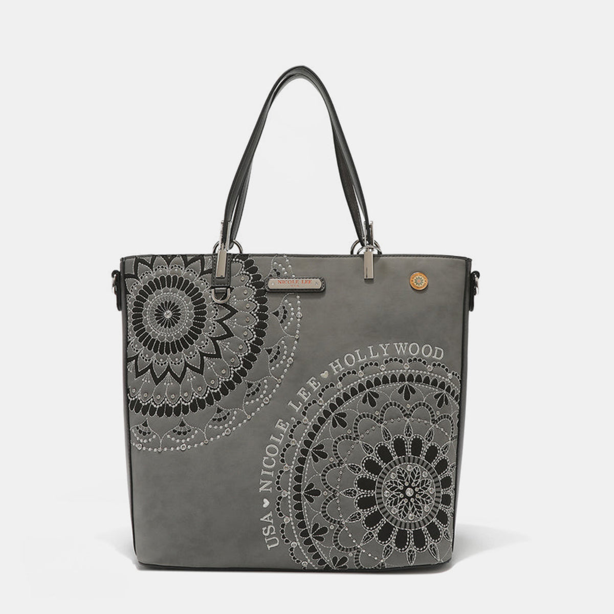 Nicole Lee USA Metallic Stitching Embroidery Inlaid Rhinestone Tote Bag [ click for additional color options]