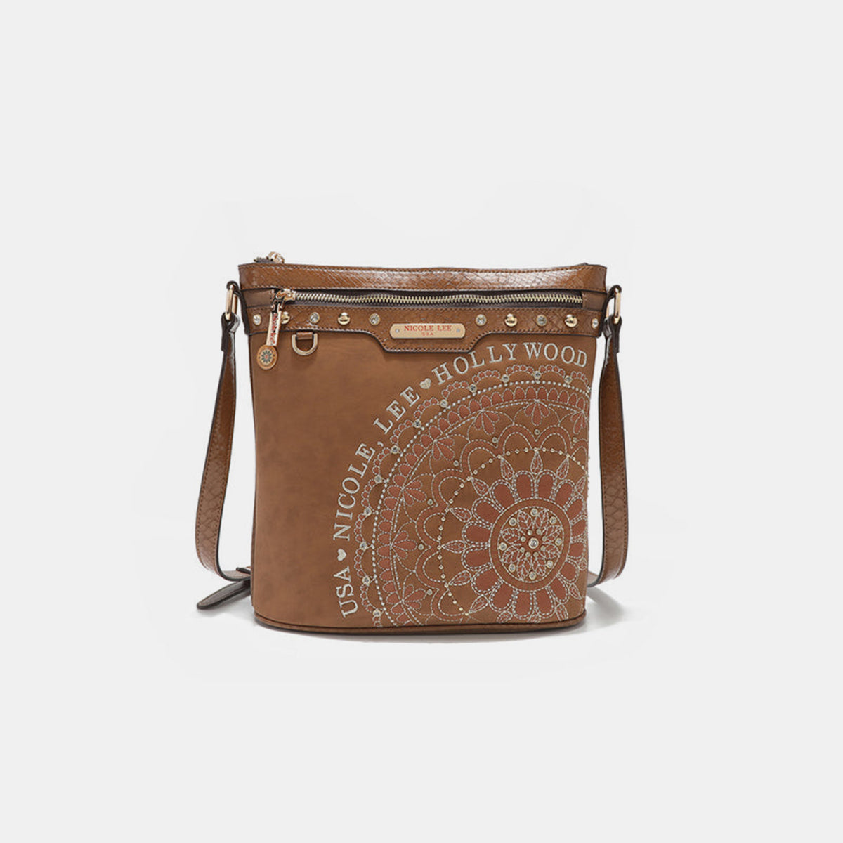 Nicole Lee USA Metallic Stitching Embroidery Inlaid Rhinestone Crossbody Bag [ click for additional color options]