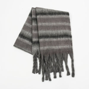 Fringe Contrast Striped Polyester Scarf🟤⚪️🟢