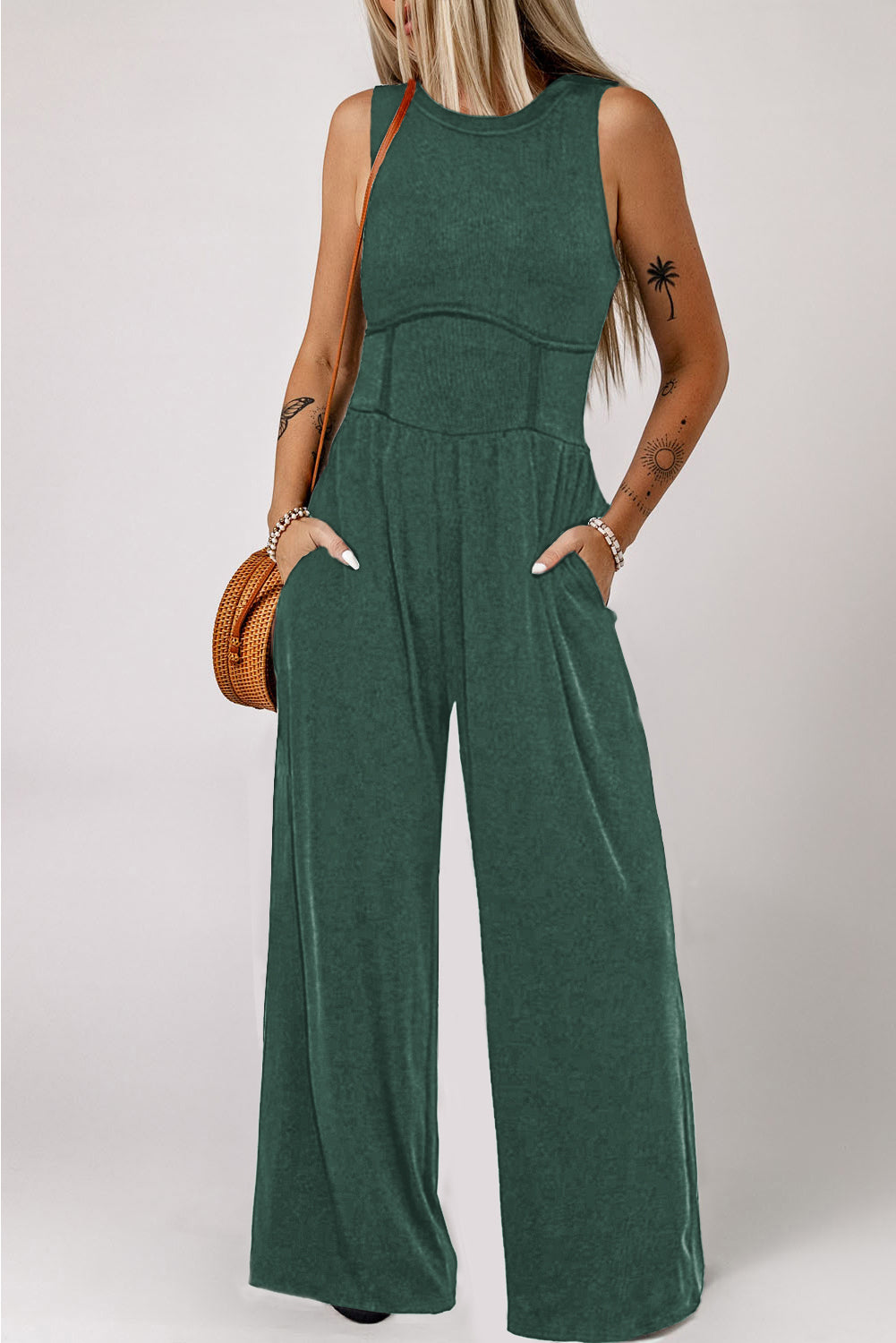 Round Neck Sleeveless Jumpsuit [ click for additional color options]