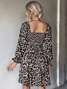 Leopard Smocked Flounce Sleeve Mini Dress🟤⚫️