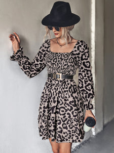 Leopard Smocked Flounce Sleeve Mini Dress🟤⚫️