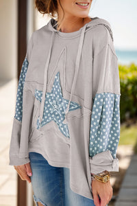 Drawstring Star Long Sleeve Hoodie available in 2 color options