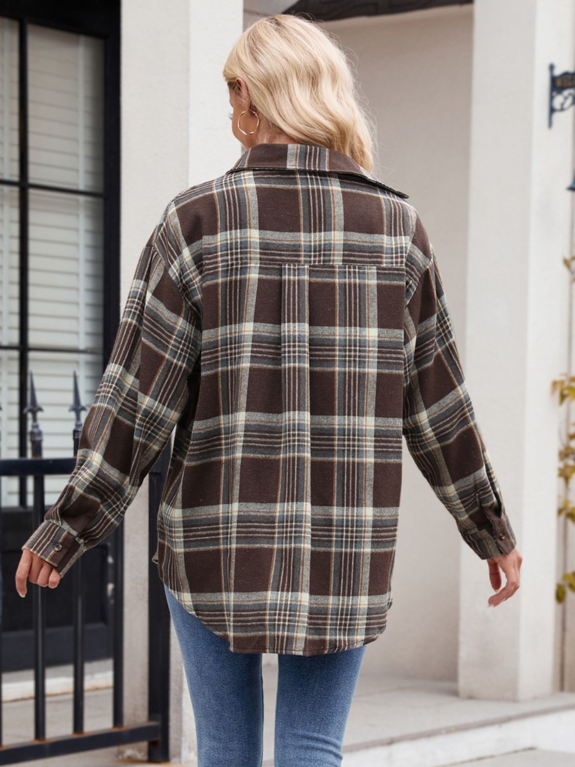 Mandy Pocketed Plaid Collared Neck Long Sleeve Shirt Available In Multiple Color Options