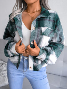 Plaid Collared Neck Long Sleeve Jacket Available in Multiple Color Options