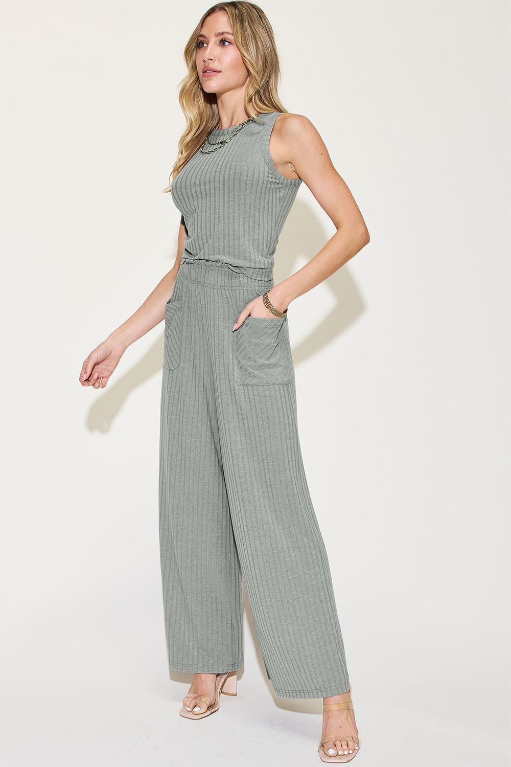 Basic Bae Full Size Ribbed Tank and Wide Leg Pants Set [click for additional color options]