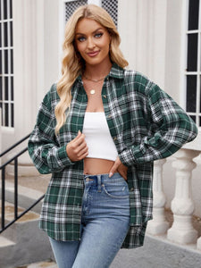 Mandy Pocketed Plaid Collared Neck Long Sleeve Shirt Available In Multiple Color Options