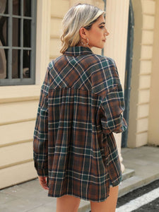 Pocketed Plaid Collared Neck Long Sleeve Shirt Available In Multiple Color Options