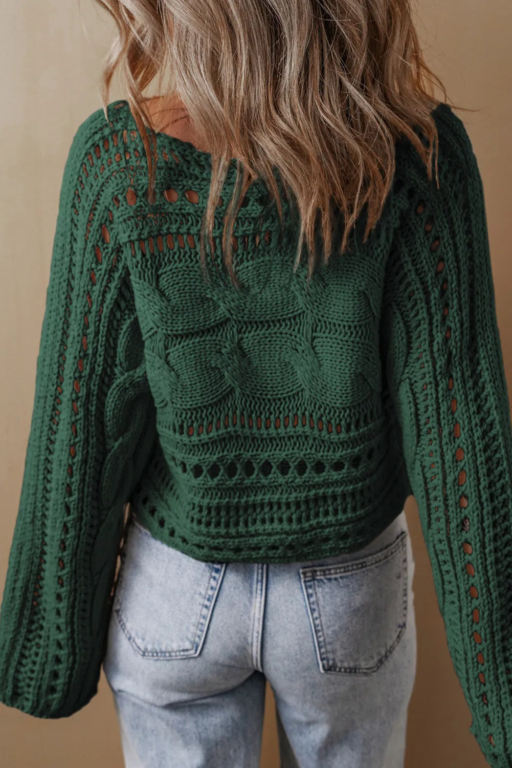 Cable-Knit Openwork Long Sleeve Sweater ( Available in Multiple Color Options)