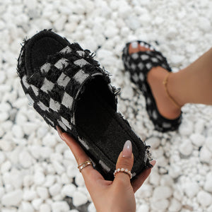 Plaid PU Leather Platform Sandals available in 2 options