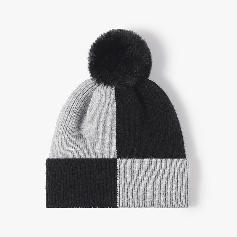 Color Block Knit Hat with Pom-pom🟣⚫️🟢🟡🟤