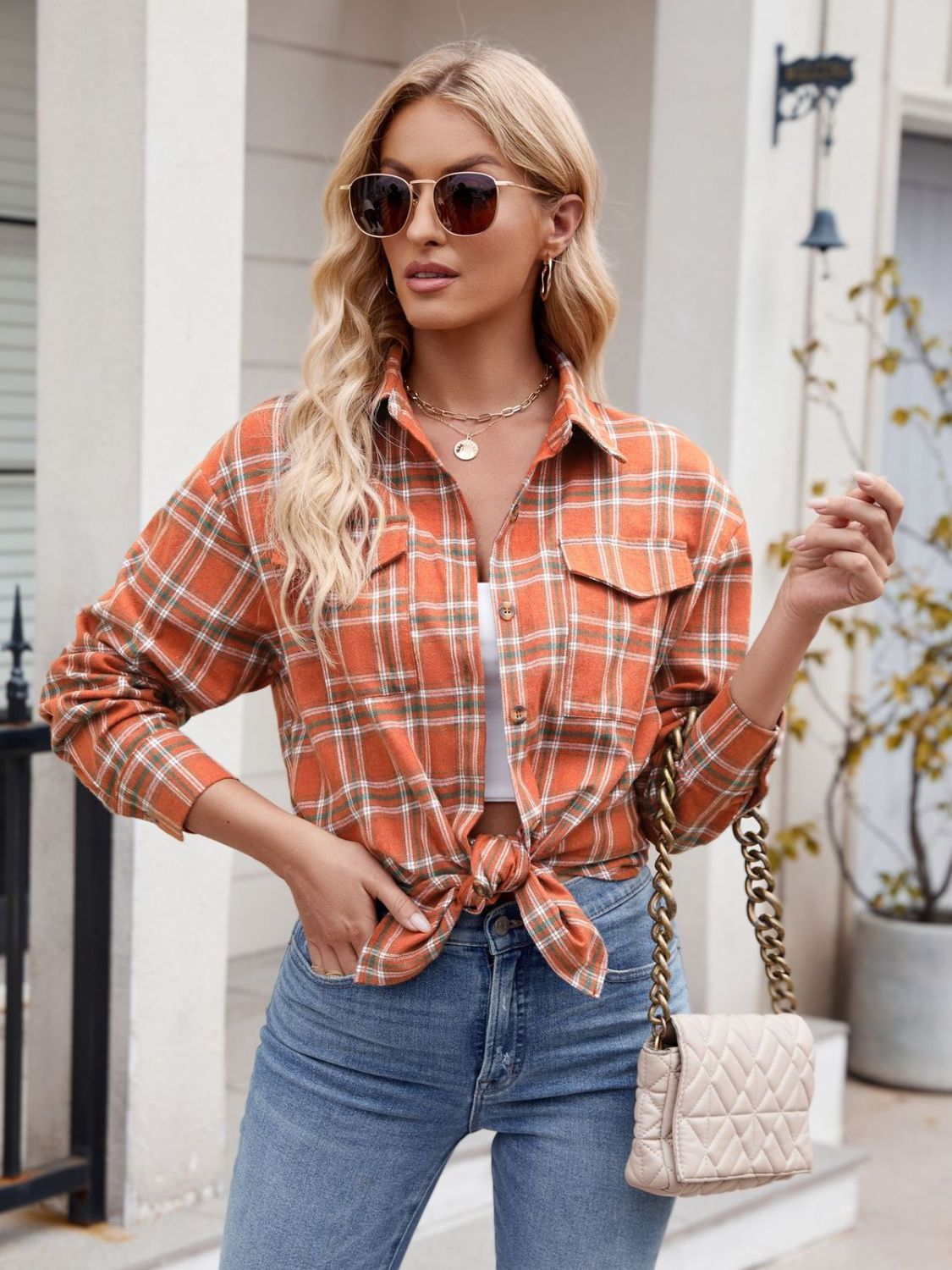 Mandy Plaid Button Up Long Sleeve Shirt Available in Multiple Color Options