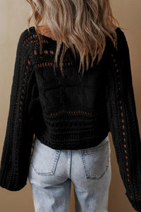 Cable-Knit Openwork Long Sleeve Sweater ( Available in Multiple Color Options)