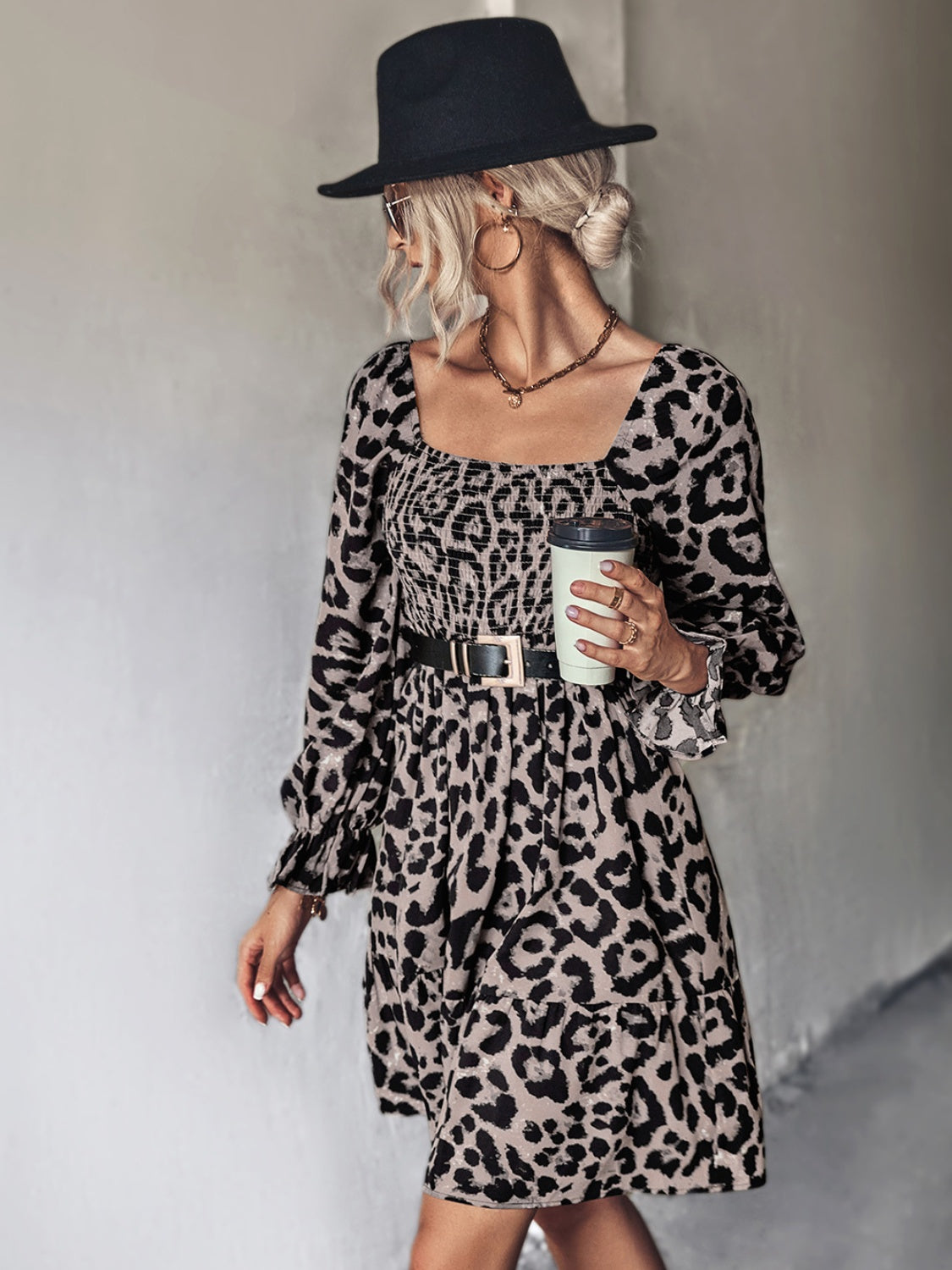 Leopard Smocked Flounce Sleeve Mini Dress🟤⚫️