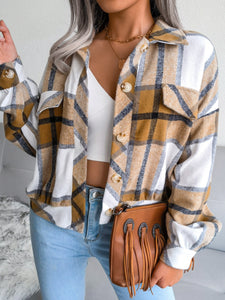 Plaid Collared Neck Long Sleeve Jacket Available in Multiple Color Options