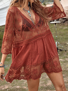 Lace Detail Plunge Cover-Up Dress [ Click for more color options]