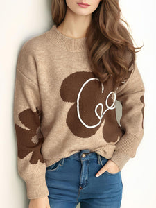 Contrast Round Neck Dropped Shoulder Sweater