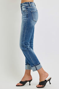 RISEN Full Size High Rise Crop Straight Roll Up Jeans