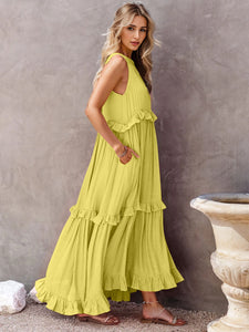 Ruffled Sleeveless Tiered Maxi Dress with Pockets [ Click for additional Options]