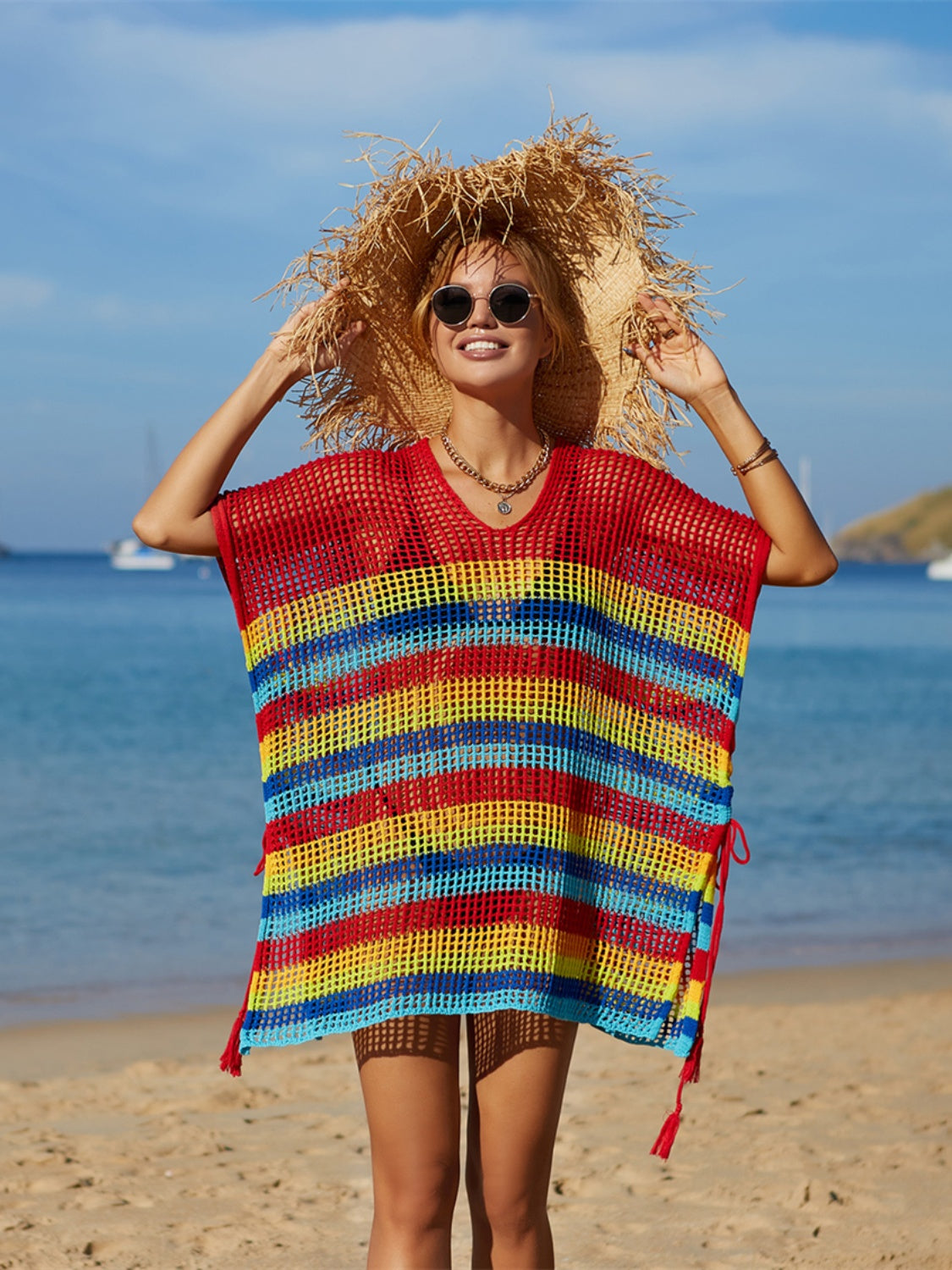 Cutout Striped Cover-Up with Tassel [ Click for more Options]