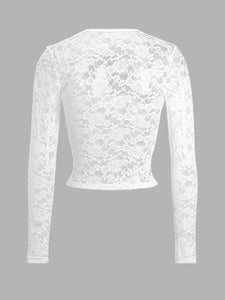 Devine Scoop Neck Long Sleeve Lace Top ⚪️⚫️🔴